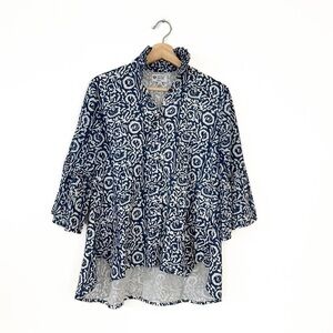 Holly Shae Designs Blue Floral Indian Voile Cotton Shirt Womens Small